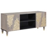 Cumpara ieftin Cabinet TV Gri și Aur 105 x 33.5 x 46 cm Lemn masiv de mango