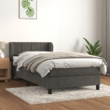 VidaXL Pat box spring cu saltea, gri &icirc;nchis, 100x200 cm, catifea