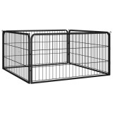Padoc Caini vidaXL, Negru, Otel, 100x100x50cm, Tarc Exterior, 4 Panouri, Siguranta si Ventilatie, Usor de Montat