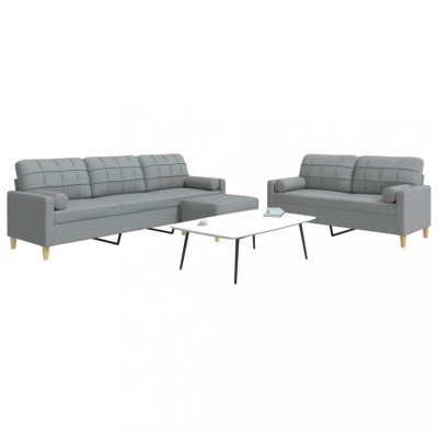 vidaXL Set canapele cu taburet și perne, 3 piese, gri deschis, textil 3278343 foto