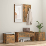 VidaXL Set de mobilier pentru hol, stejar fumuriu, lemn prelucrat