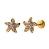 Cercei din Aur 14K pentru Copii, model Stea cu Pietre Mov, inchidere cu Filet si Protectie