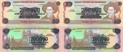 2 x 1990 , 200,000 c&amp;oacute;rdobas ( P-162 ) - Nicaragua - stare UNC foto