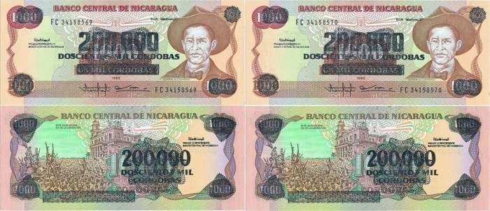 2 x 1990 , 200,000 c&oacute;rdobas ( P-162 ) - Nicaragua - stare UNC