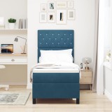 vidaXL Pat cu arcuri cu saltea Albastru &icirc;nchis 80 x 200 cm Catifea