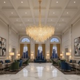 Candelabru Cristal LACE Regalis 21xE14, Diametru 80cm, Inaltime 49cm, Auriu Lucios, Inaltime Reglabila, Design Elegant