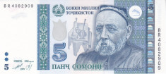 Bancnota Tadjikistan 5 Somoni 1999 (2013) - P23 UNC foto