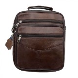Borseta pentru Barbati de umar, Negru &amp; Maro, Piele Naturala, 25.5 cm x 22 cm x 8 cm