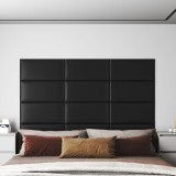 VidaXL Panouri de perete 12 buc. negru 60x30 cm piele eco 2,16 m&sup2;