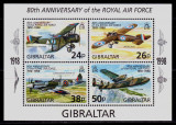 Cumpara ieftin Gibraltar 1998 &quot;A 80-a aniversare Royal Air Force&quot; , bloc 33, MNH, Nestampilat