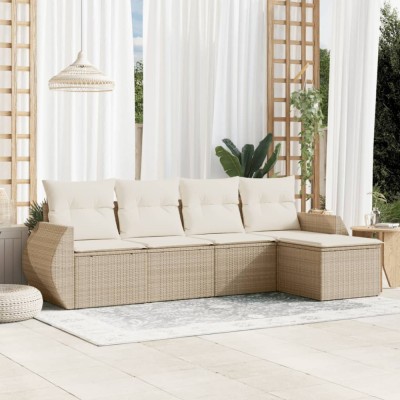 vidaXL Set canapele de grădină cu perne, 5 piese, bej, poliratan 3221287 foto