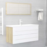 Cumpara ieftin Set mobilier baie, 2 piese, alb și stejar Sonoma, PAL