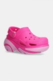 Crocs papuci Bubble Crush Clog femei, culoarea roz, cu platforma, 210061
