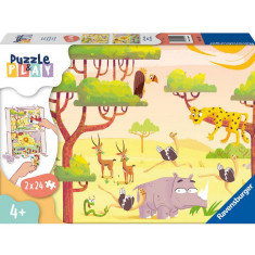 PUZZLE SI JOC ANIMALE DIN SAFARI, 2x24 PIESE