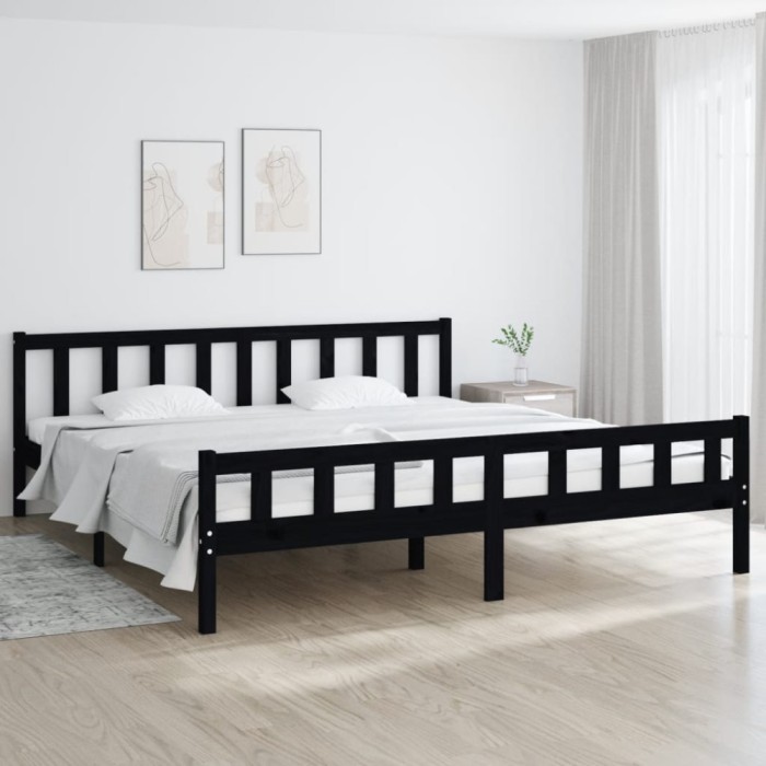vidaXL Cadru de pat, negru, 200x200 cm, lemn masiv 810703