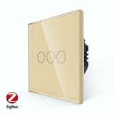 Cumpara ieftin Intrerupator triplu touch din sticla Luxion ZigBee, auriu