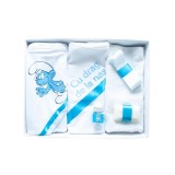 Trusou Botez, 6 Piese cu Text Imprimat "Cu drag de la nasi", Turcoaz, Strumf - TB149