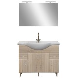 Set Complet Mobilier Baie Bianca Prime 105 Stejar Sonoma cu Oglinda si Chiuveta Ceramica
