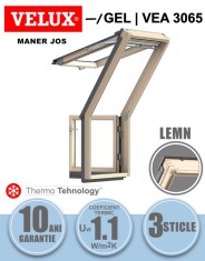 Fereastra mansarda iesire terasa VELUX GEL | VEA 3065, lemn de pin, 3 sticle