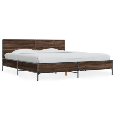 vidaXL Cadru de pat, stejar maro, 200x200 cm, lemn prelucrat și metal foto