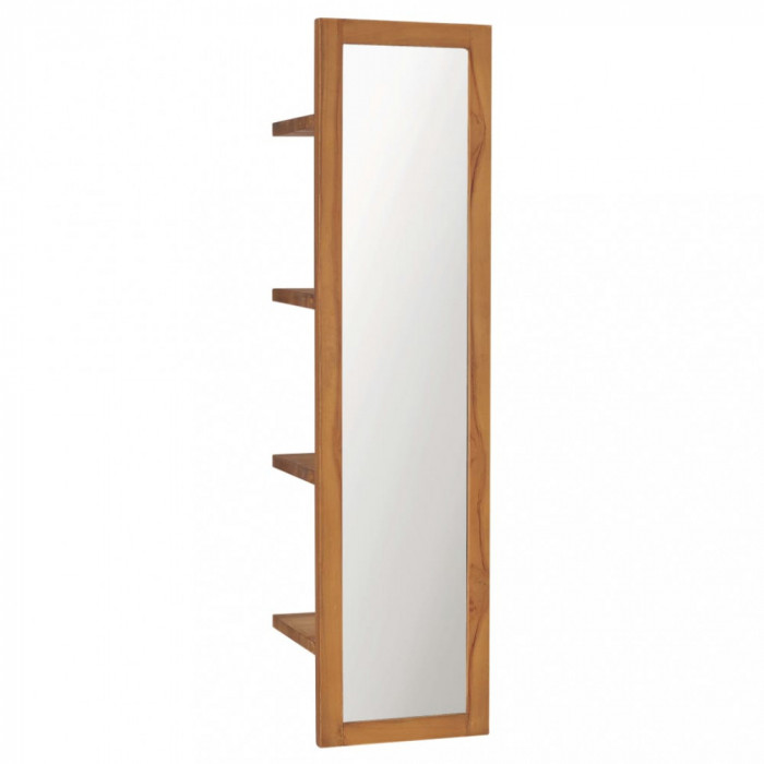 Gossi oglinda de perete cu rafturi, 30x30x120 cm, lemn masiv de tec