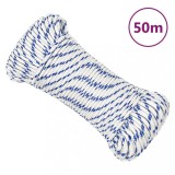 VidaXL Fr&acirc;nghie de barcă, alb, 4 mm, 50 m, polipropilenă