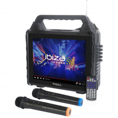 Boxa portabila karaoke cu ecran incorporat 14.1 inch Ibiza, 30W RMS, 2 microfoane wireless, FM, tuner FM