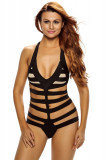 C517-1 Costum de baie negru si sexy, cu decupaje din benzi late, M/L, S