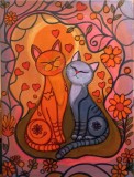 Pisici stilizate pictat manual pe p&acirc;nză 30x40 cm
