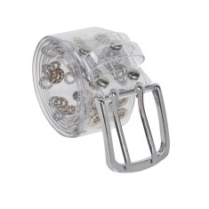 Curea Femei, PVC, Transparent, Găuri Argintii, 110x4cm