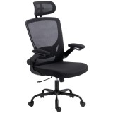 HOMCOM Scaun de birou ergonomic din plasă, cu tetieră reglabilă, negru | Aosom Romania