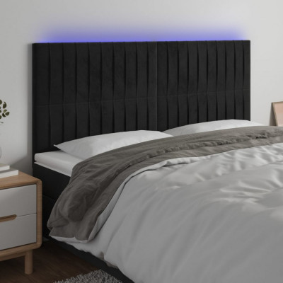 vidaXL Tăblie de pat cu LED, negru, 160x5x118/128 cm, catifea foto