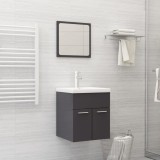 Set mobilier de baie, gri extralucios, lemn prelucrat