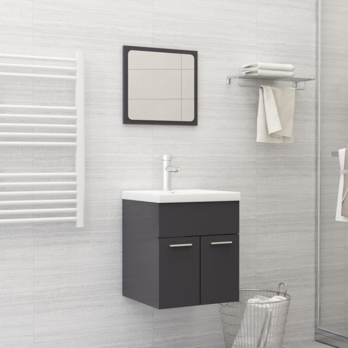 Set mobilier de baie, gri extralucios, lemn prelucrat