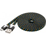 Cablu date si incarcare USB la micro USB-B Flat Negru/galben/bleu 2m, Goobay W67553