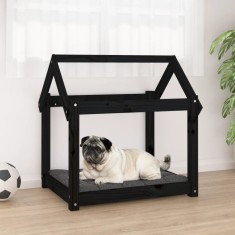 vidaXL Pat pentru c&acirc;ini, negru, 71x55x70 cm, lemn masiv de pin