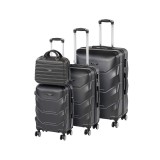 Set 4 Valize cu Roti Leziter TraveLux Max ABS Negru, Maner Telescopic, Roti Duble 360&deg;