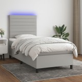 Cumpara ieftin Pat cu arcuri, saltea și LED, gri deschis, 90x190 cm, textil