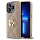 Husa piele iPhone 15 Pro DKNY Leather Quilted Stack Logo, bej, DKHCP15LPQDSLE