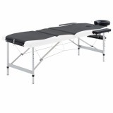 Gossi masa pliabila de masaj, 3 zone, negru si alb, aluminiu