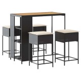 Cumpara ieftin Set mobilier bar de gradina cu perne, 5 piese, negru, poliratan