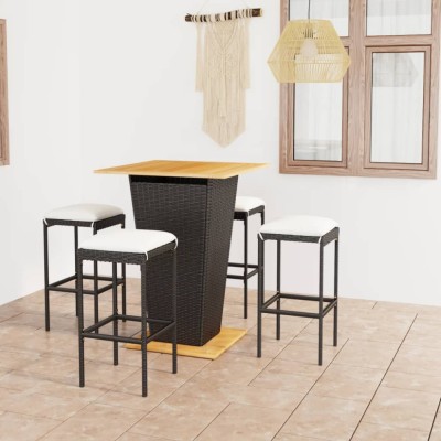 Gossi set mobilier bar de gradina cu perne, 5 piese, negru, poliratan foto