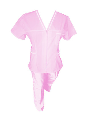 Costum Medical Pe Stil, Roz deschis cu fermoar si cu garnitura Alba, Model Adelina - 3XL, 3XL foto