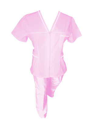 Costum Medical Pe Stil, Roz deschis cu fermoar si cu garnitura Alba, Model Adelina - 4XL, 4XL foto