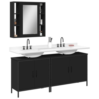 vidaXL Set dulapuri de baie, 3 piese, negru, lemn prelucrat foto