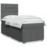 vidaXL Pat box spring cu saltea, gri &icirc;nchis, 90x200 cm, textil