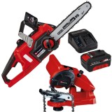Einhell FORTEXXA 18/30 PXC + Starter Kit + GC-CS 85 E - Drujba 30 cm 8.9 m/s + Set 1 acumulator si incarcator Li-Ion 18 V 4 Ah + Masina de ascutit lan