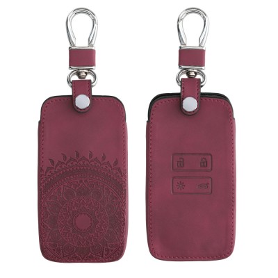 Husa Cheie Auto pentru Renault 4 Butoane - Smart Key, Kwmobile, Rosu, Piele ecologica, 48565.22 foto