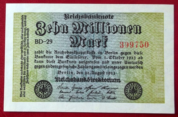 Germania 10 millionen 10.000.000 Mark 1923 unifata UNC necirculata **