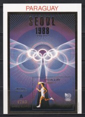 Paraguay 1988 - Jocurile Olimpice - Seul, Colita cu Folie Aur, RARA, Cota 25 EURO, MNH
